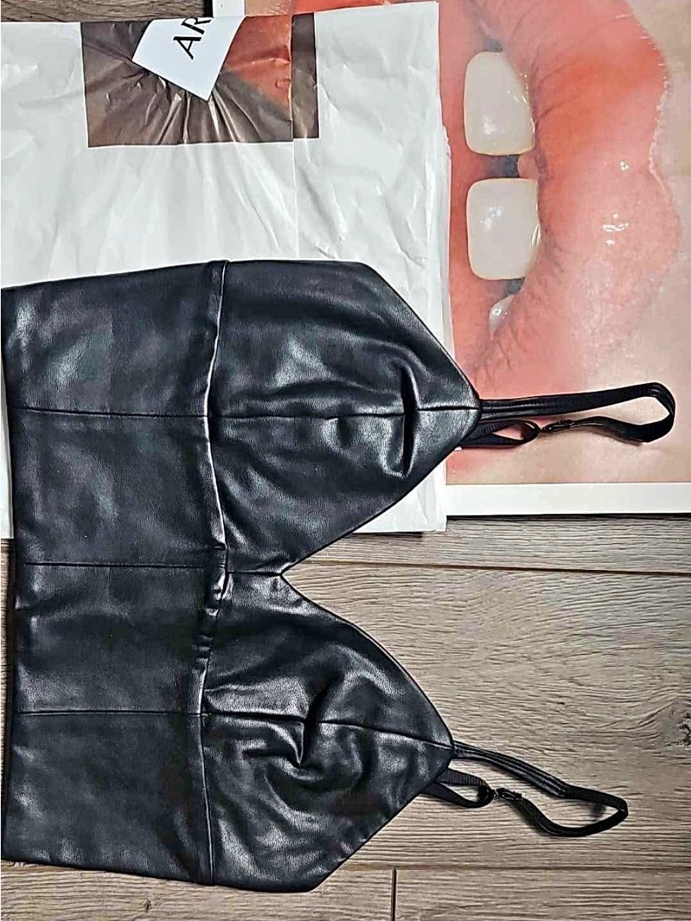 Aritzia Black Faux Leather Cropped Bralette Top